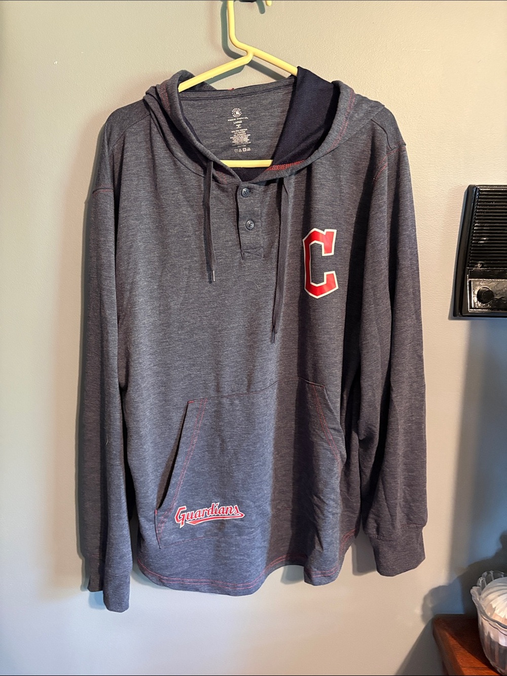 Cleveland Guardians Men's Charcoal Gray Hooded Henley Sweatshirt